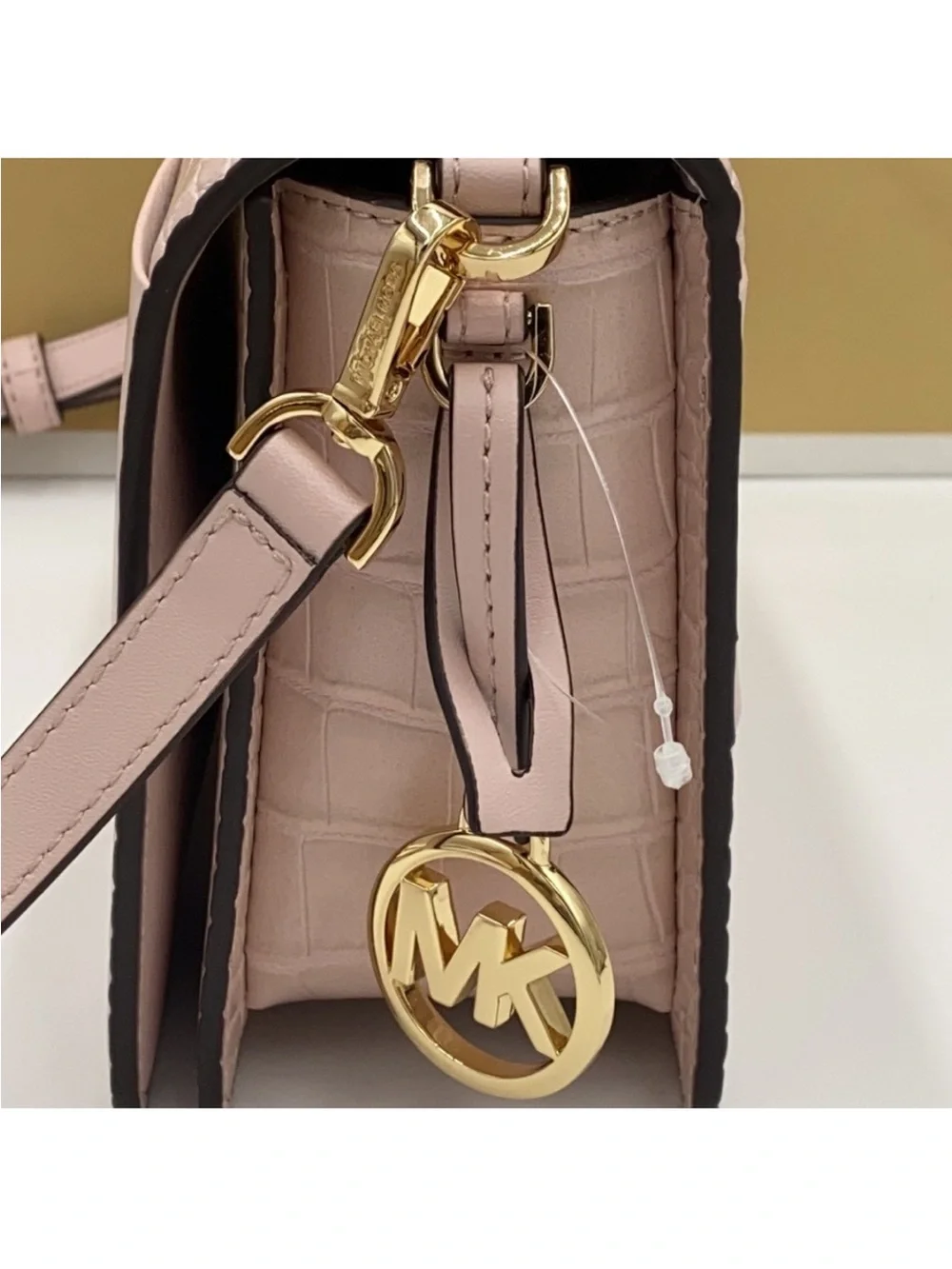 Michael Kors Mercer powder blush Woven Croc-Embossed Leather Crossbody